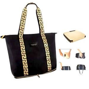NIB Versace Parfums folding Tote Bag/ Purse W/ black &gold Logo faux lea…